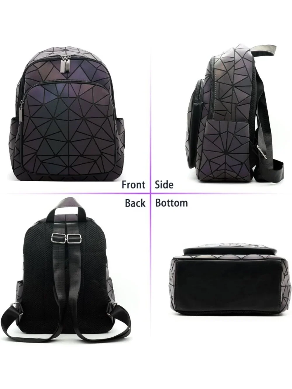 Luminous Geometric Women's Backpack | Retro Holographic Travel Daypack Purse